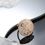 Luxury AAA Zircon Diamonds 14K Rolled Rose Gold Crystal Flowers Big Round Ring For Women - Engagement Jewellery