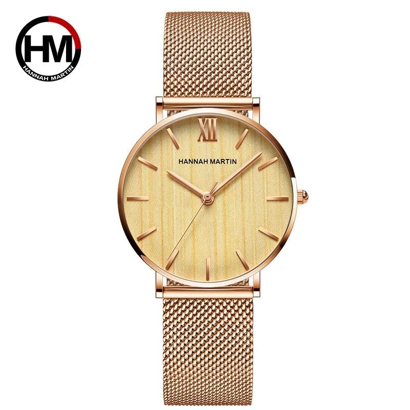 Elegant Flash Stars Design Ladies Watch, Stainless Steel Rose Gold Colour Mesh Casual Quartz Waterproof Wristwatches