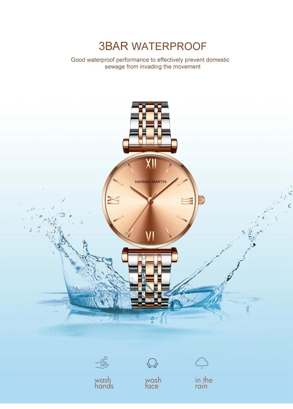 Simple Elegant Round Dial Fashion Stainless Steel Ladies Watches Rose Gold Colour Quartz Wristwatches with Bracelets