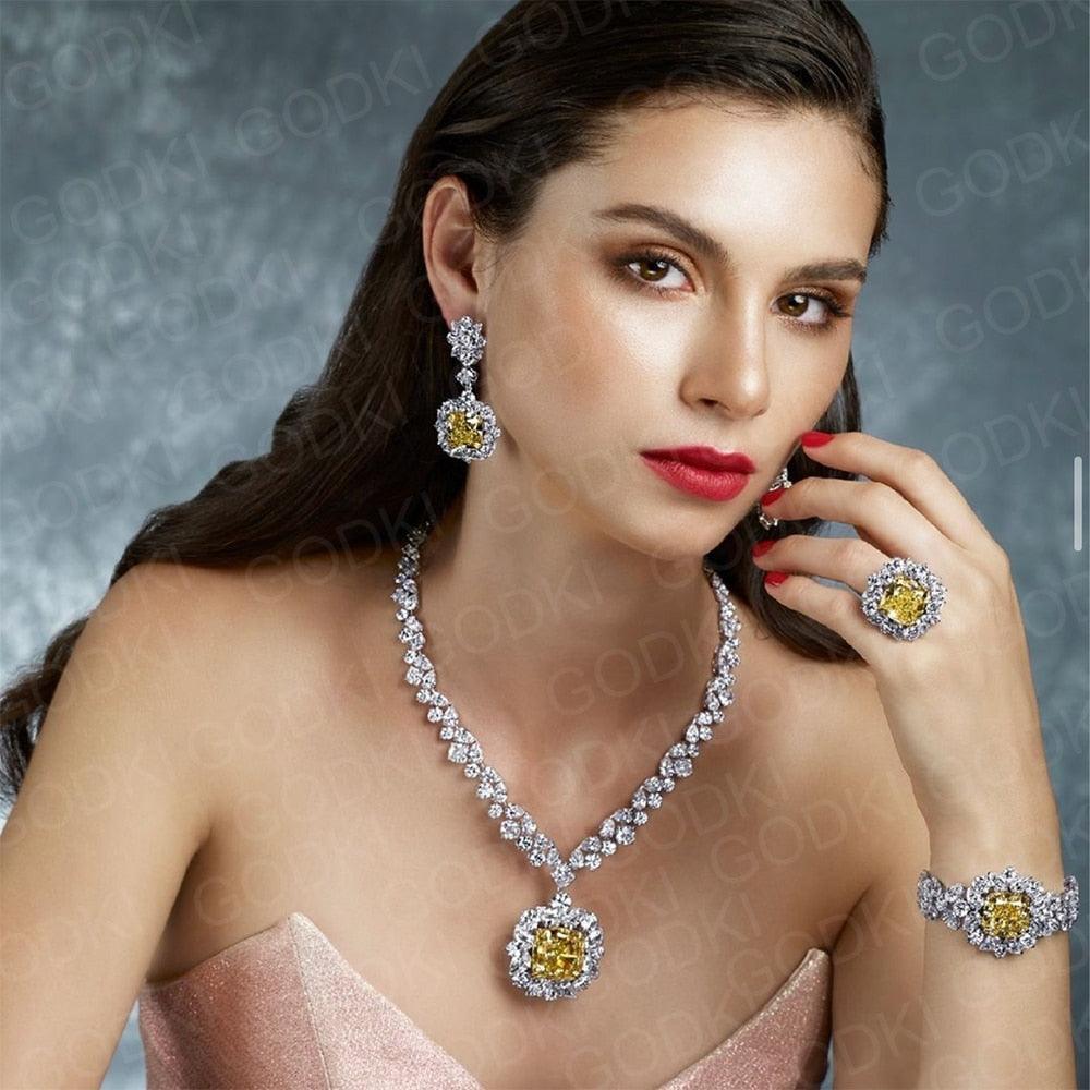 Gorgeous New Trendy Square Yellow High Quality AAA+ CZ 18K Gold/White Gold Plated Jewellery Set For Women - The Jewellery Supermarket