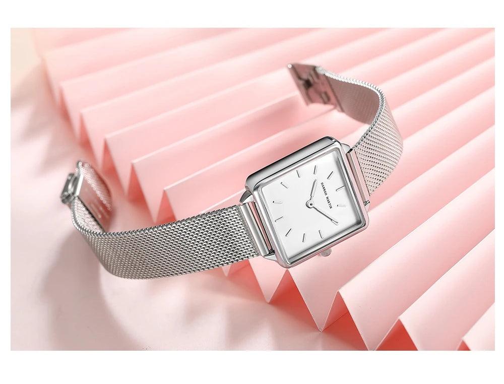 New Arrival Top Brand Elegant Solid Stainless Steel Square Dial Quartz Rose Gold Colour Ladies Watches for Women