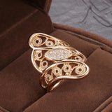 Fine Hollow Crystal Flower White AAA Zircon Diamonds 14K Filled Rose Gold Big Ring - Ethnic Vintage Jewelry