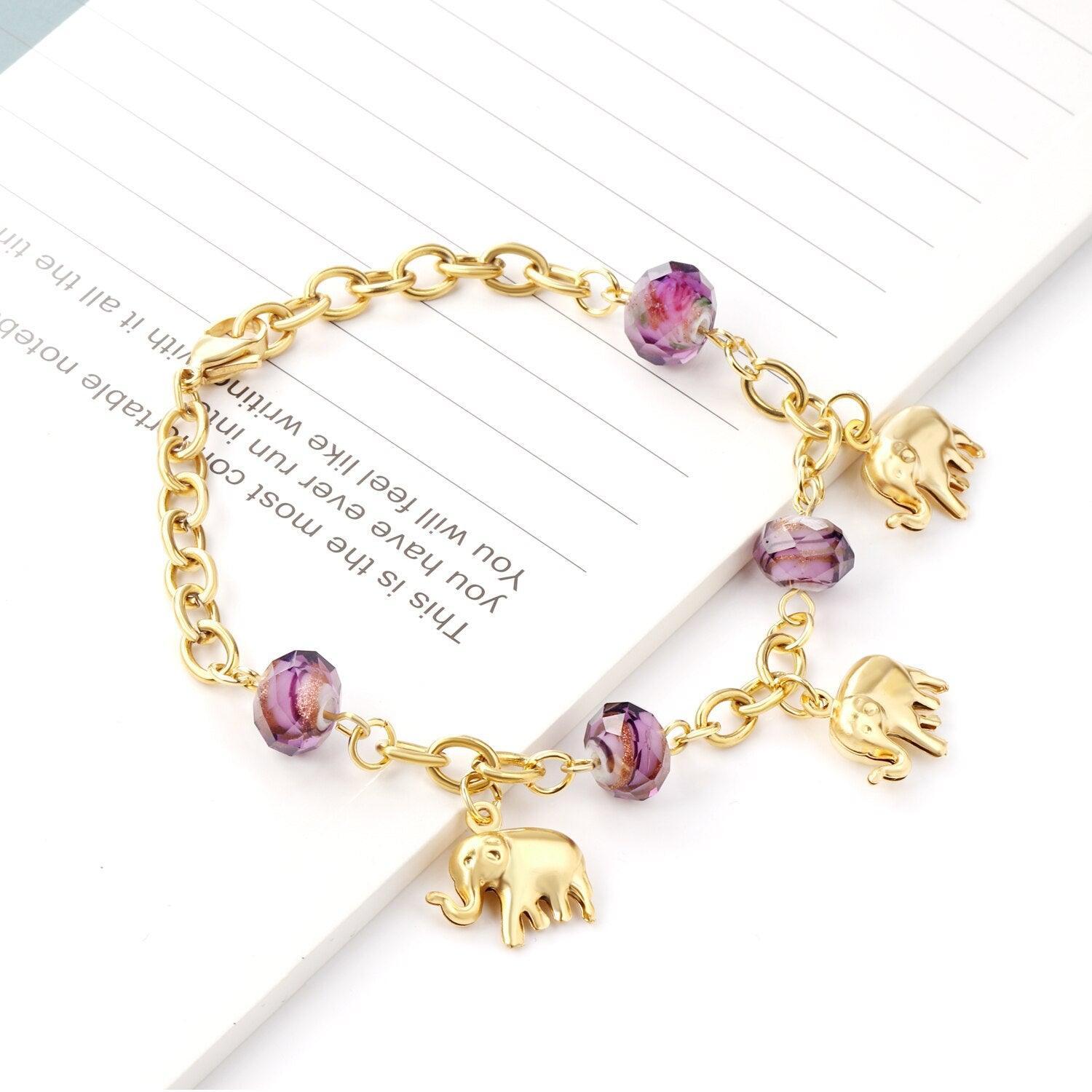 Cute Elephant Purple Color Charming Crystal 20cm Cuban Link Chains Popular Bracelets - The Jewellery Supermarket