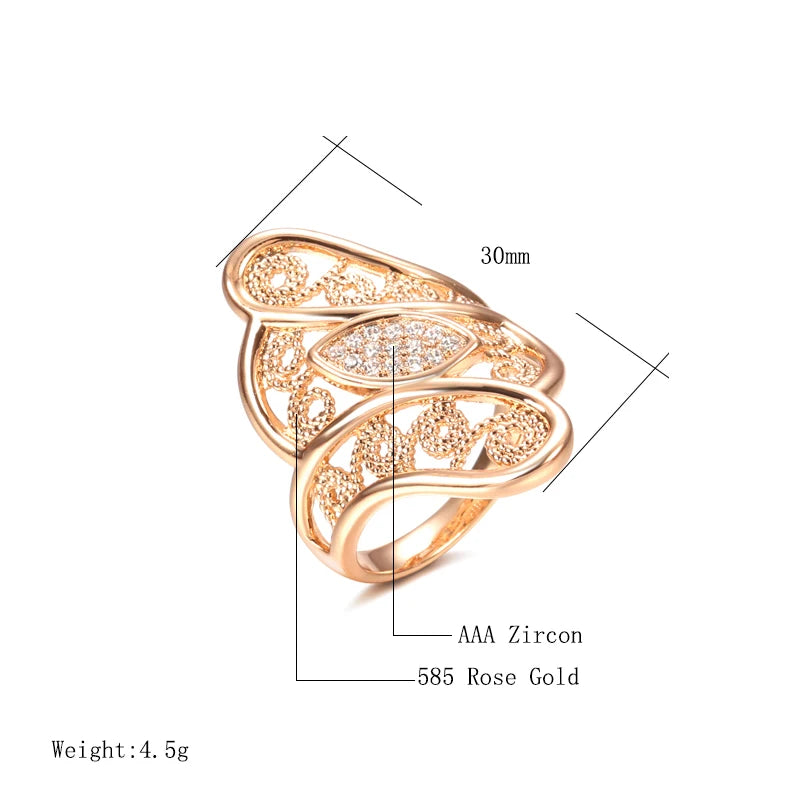 Exquisite Hollow Crystal Flower 14K Rolled Rose Gold AAA Zircon Diamons Pave Setting Ring - Vintage Jewellery