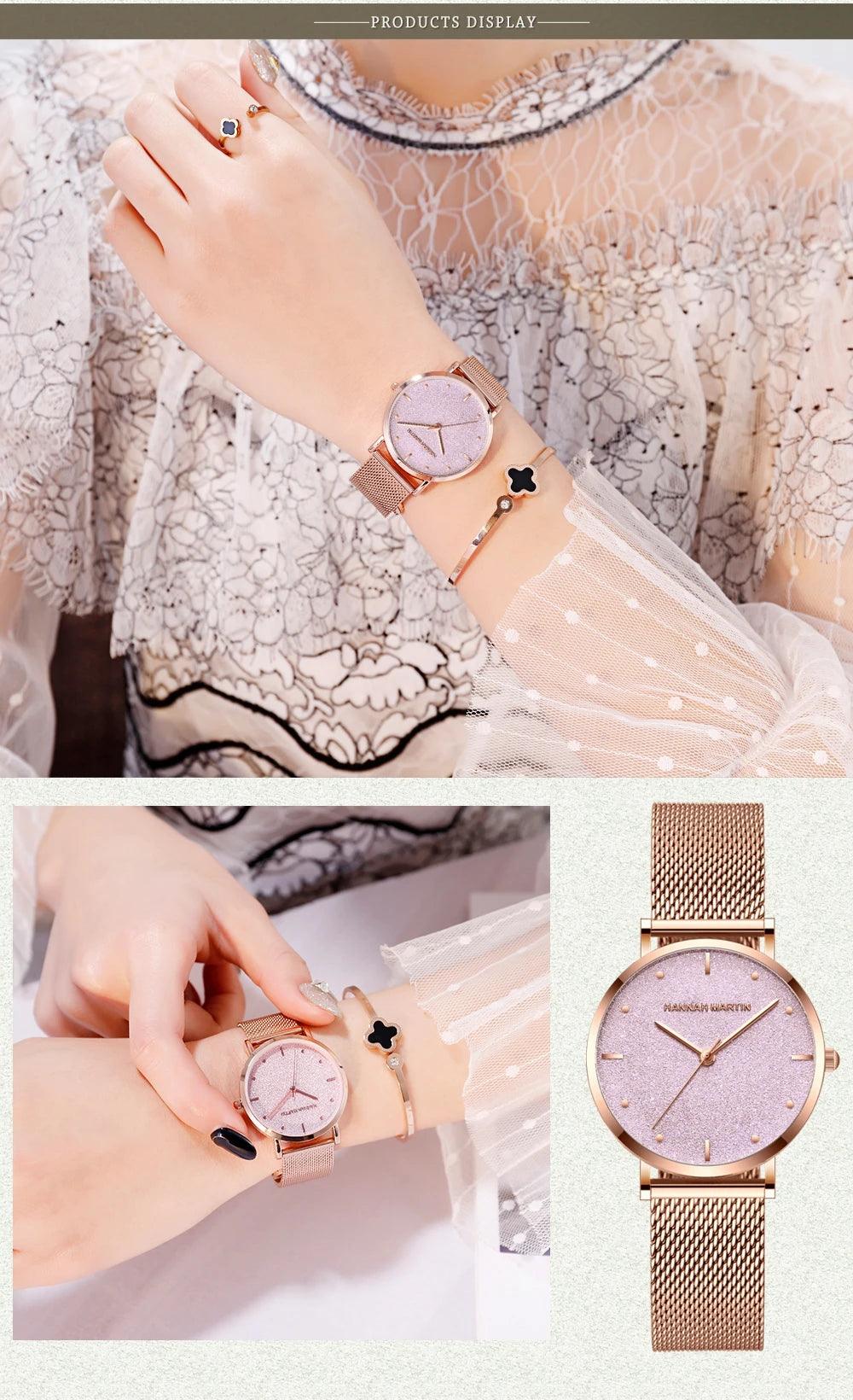Elegant Sahara Desert Dial Design Top Brand Luxury Quartz Stainless Steel Rose Gold Colour Waterproof Ladies Watches
