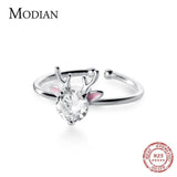 Animal Antlers Open Ring  - 925 Sterling Silver Shining AAAA Simulated Diamonds Elk Pattern Ring Fine Jewellery