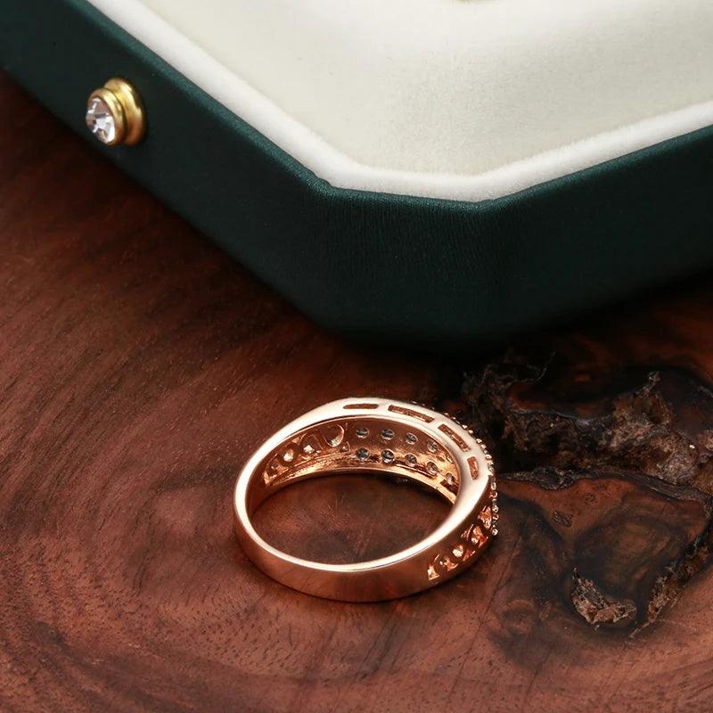 New Filled 14K Rose Gold Three Rows Micro-wax Inlay AAA+ Zircon Diamonds Hollow Trendy Rings - Fine Party Jewelry KIN