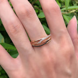 New 14K Filled Rose Gold Unusual Geometry Cross AAA Black, White Zircon Diamonds Ring - Vintage Wedding Jewellery