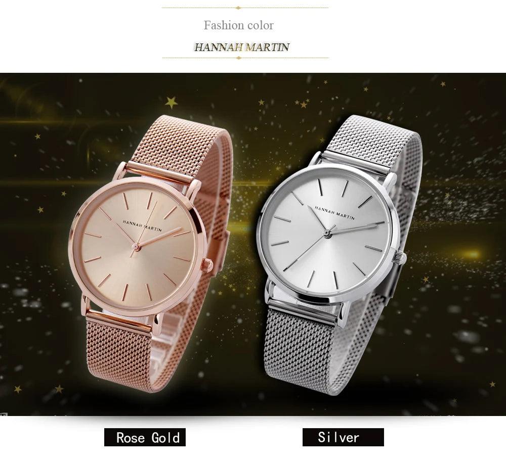 Elegant Simple Design Classic Women Rose Gold Colour Stainless Steel Mesh Casual Waterproof Ladies Quartz Watches