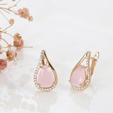 Gracious 14K Rolled Rose Gold Pink AAA Zircon Crystals Water Drop Earrings For Women - Exquisite Party Jewellery