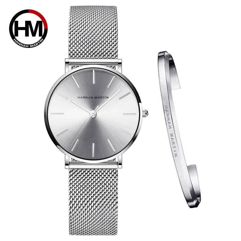 New Arrival Simple Elegant Rose Gold Women Bracelet Watches Set Quartz Movement Stainless Steel Mesh Watches