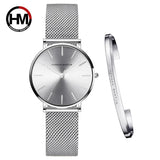 New Arrival Simple Elegant Rose Gold Women Bracelet Watches Set Quartz Movement Stainless Steel Mesh Watches