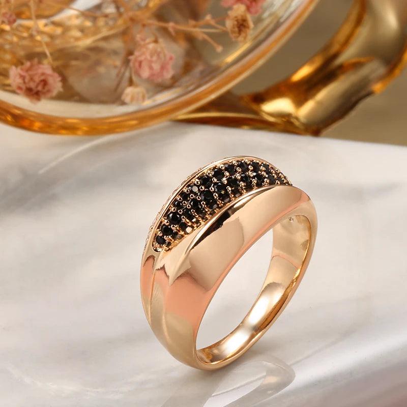 Luxury Geometric Cross 14K Filled Rose Gold AAA Black White Zircon Diamond Rings for Women - Fine Daily Jewellery