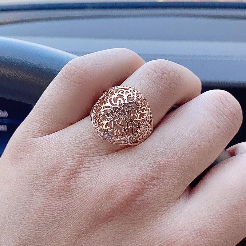Lovely New Hollow Flower Filled 14K Rose Gold Round Micro-wax Inlay AAA Zircon Diamonds Rings - Party Fine Jewelry