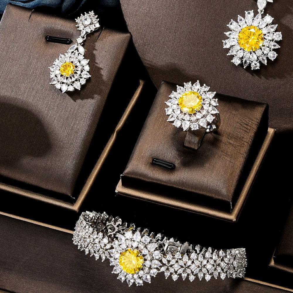 Gorgeous New Trendy Square Yellow High Quality AAA+ CZ 18K Gold/White Gold Plated Jewellery Set For Women - The Jewellery Supermarket