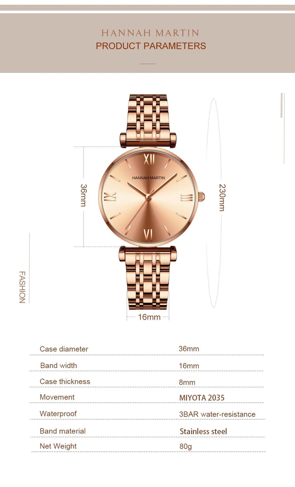 Luxury Elegant Fashion Round Dial Stainless Steel Ladie's Watch Japan Movement Quartz Rose Gold Plated Wristwatches
