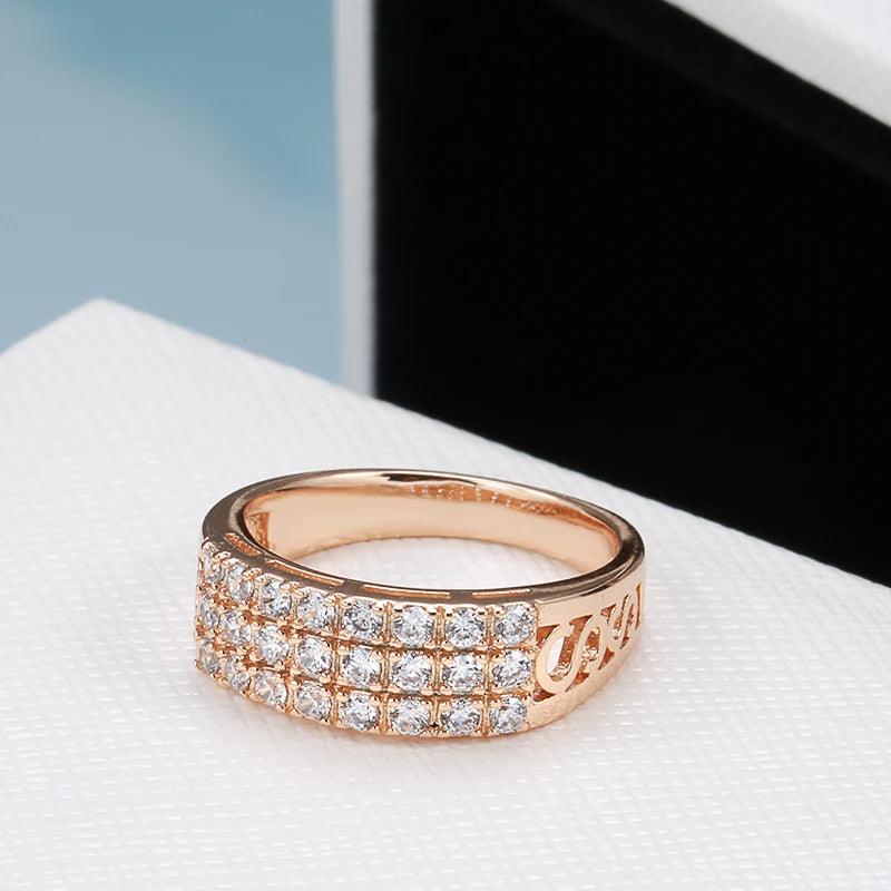 New Filled 14K Rose Gold Three Rows Micro-wax Inlay AAA+ Zircon Diamonds Hollow Trendy Rings - Fine Party Jewelry KIN