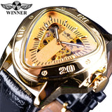 Top Brand Luxury Steampunk Fashion Triangle Golden Skeleton Movement Mysterious Automatic Mechanical Wrist Watches