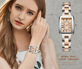 Elegant Female Rose Gold Tone Square Dial Ladies Watches - Fashion Stainless Steel Waterproof Quartz Wristwatches
