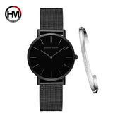 New Arrival Simple Elegant Rose Gold Women Bracelet Watches Set Quartz Movement Stainless Steel Mesh Watches