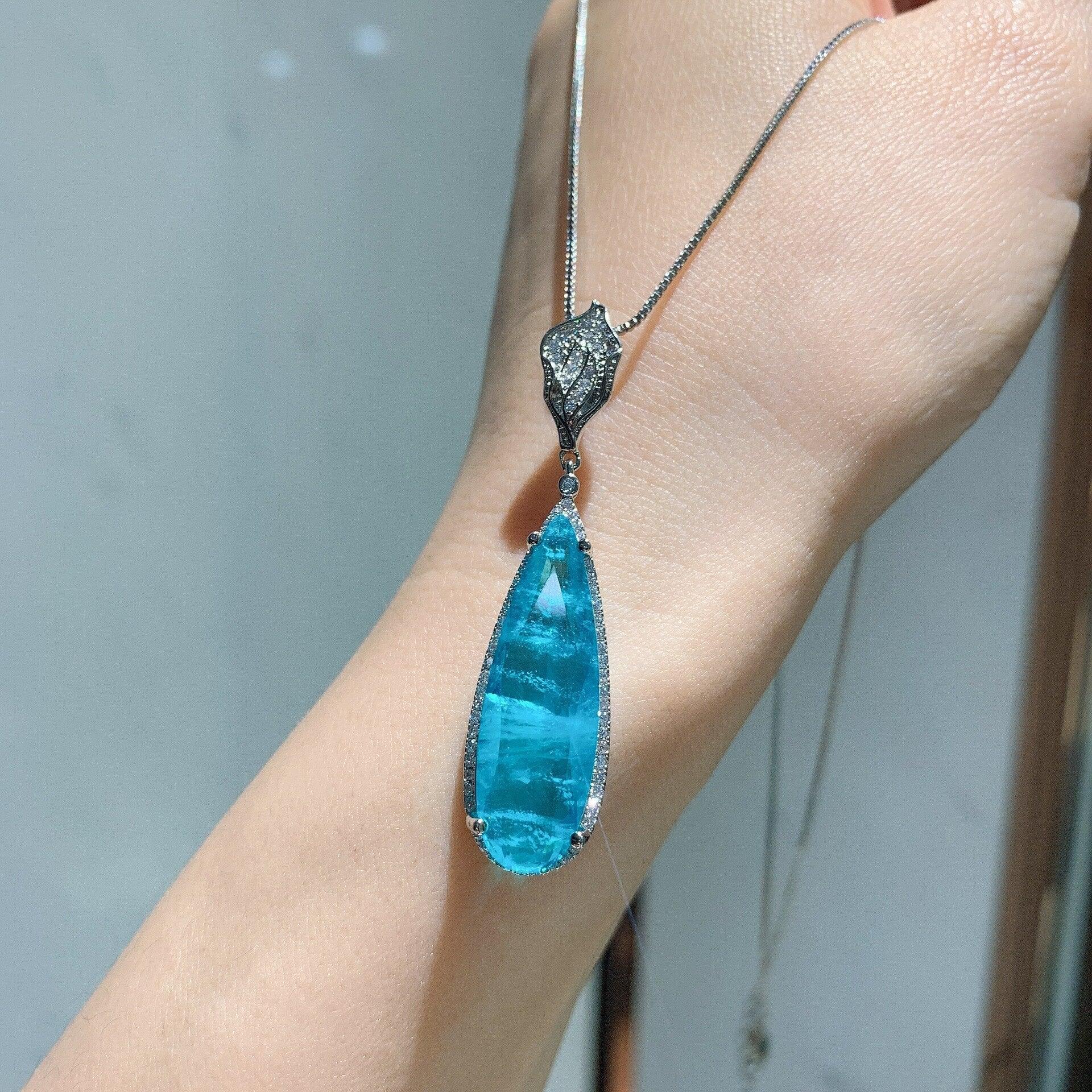 Popular Paraiba Tourmaline Gemstone Jewellery Set - Engagement Necklace Earring Jewellery Silver Ideal Gift - The Jewellery Supermarket