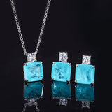 Vintage Sterling Silver Paraiba Tourmaline Necklace Pendant Earrings - Charming Fashion Fine Jewellery Sets