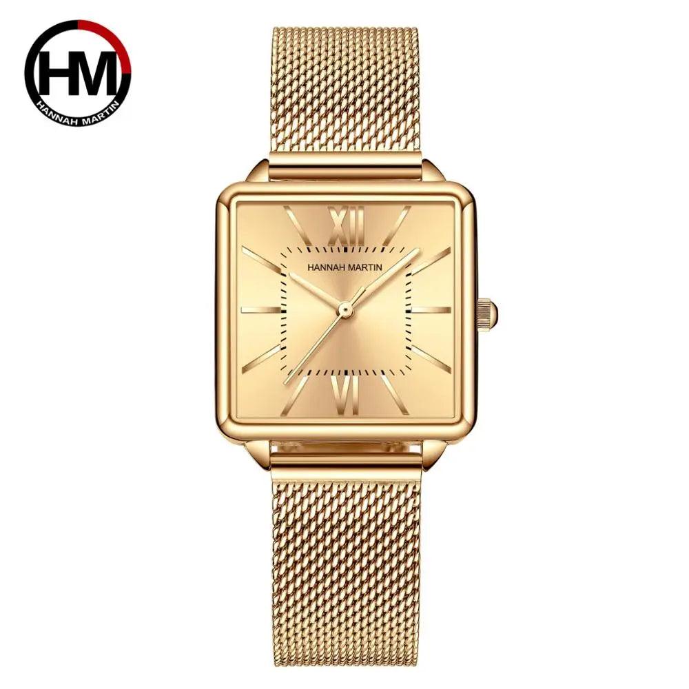 Elegant Green Dial Roman Square Ladies Rose Gold Plated Case Watches Quartz Stainless Steel Fashion Wristwatches