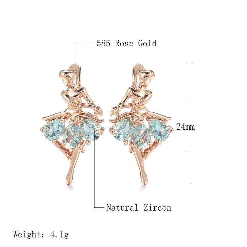 Latest Fashion Elegant Trendy Jewellery 14K Rose Gold Filled Oval Blue AAA Zircon Diamonds Dancing Women Earrings