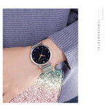 New Arrival Elegant Fashion Lady's Watch Luxury Rhinestone Starry Sky Dial Waterproof Stainless Steel Strap Watches