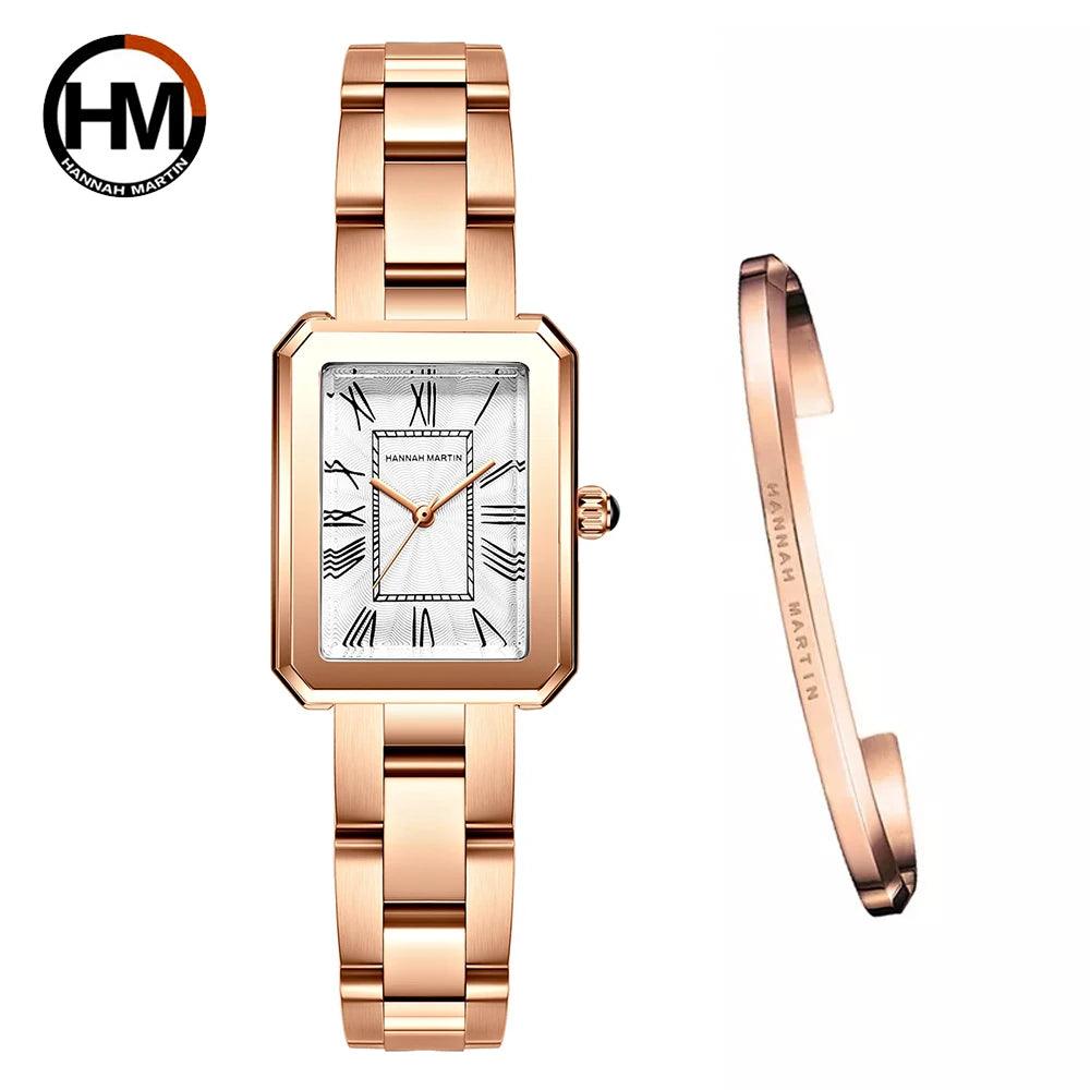 New Elegant  Quartz Women Watch With Bracelet Sets Simple Rose Gold Tone Stainless Steel Band Waterproof Watches