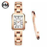 New Elegant  Quartz Women Watch With Bracelet Sets Simple Rose Gold Tone Stainless Steel Band Waterproof Watches