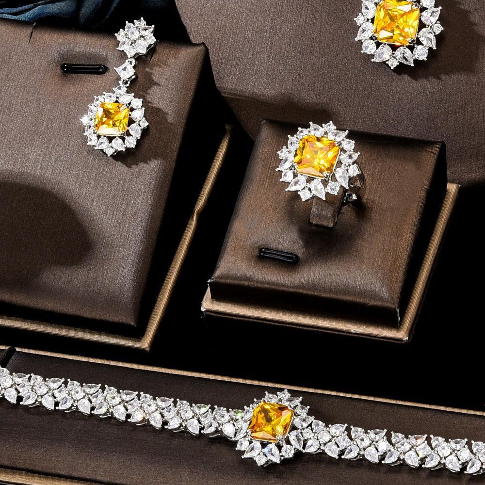 Gorgeous New Trendy Square Yellow High Quality AAA+ CZ 18K Gold/White Gold Plated Jewellery Set For Women - The Jewellery Supermarket