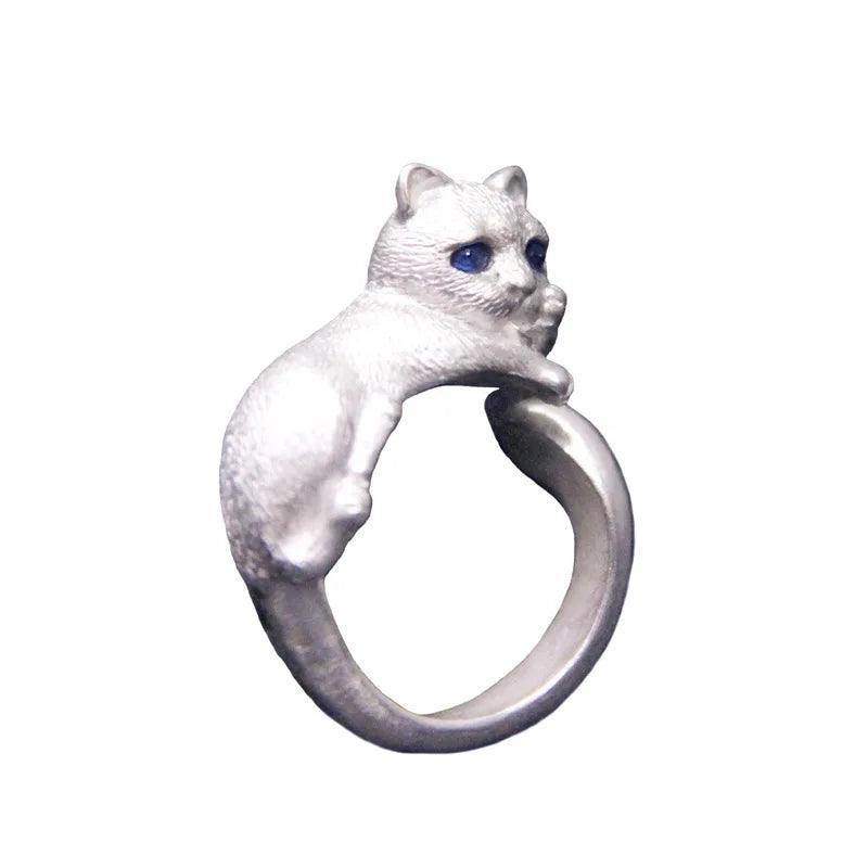 New Cute Lifelike Cat Opening Rings For Women and Girls - Trendy Silver Color Adjustable Jewellery Rings - The Jewellery Supermarket