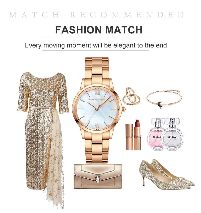 Top Brand Elegant Style Gold Stainless Steel Green Stone Dial Quartz Shell Pearl Oyster Waterproof Ladies Watches