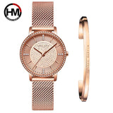 Top Luxury Brand Elegant Diamonds Crystal 1set Bracelet Watch -  Quartz Rhinestones Ladies Fashion Casual Watches