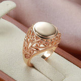 New Design Hollow Flower Rolled Rose Gold of 14-Karat Purity Round Glossy Ring - Ethnic Fine Jewellery