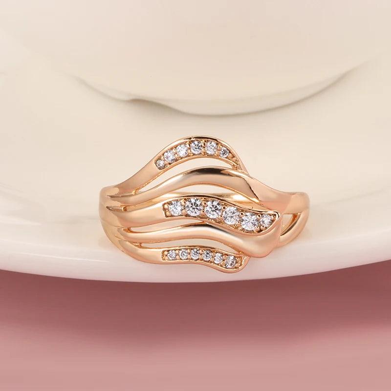 Dazzling Hollow line Wave Ring with 14K Filled Rose Gold  AAA Zircon Diamonds Ethnic Rings - Vintage Fine Jewellery