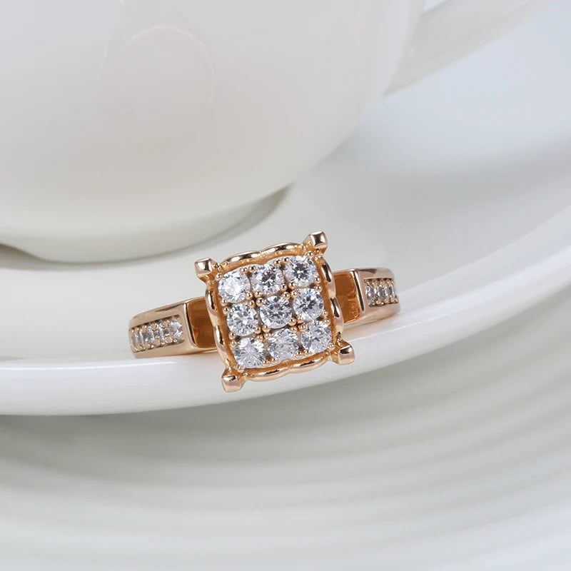 Luxury Crystal Flower Superb Design Filled 14K Rose Gold AAA Zircon Diamonds Big Ring - Fine Vintage Jewellery