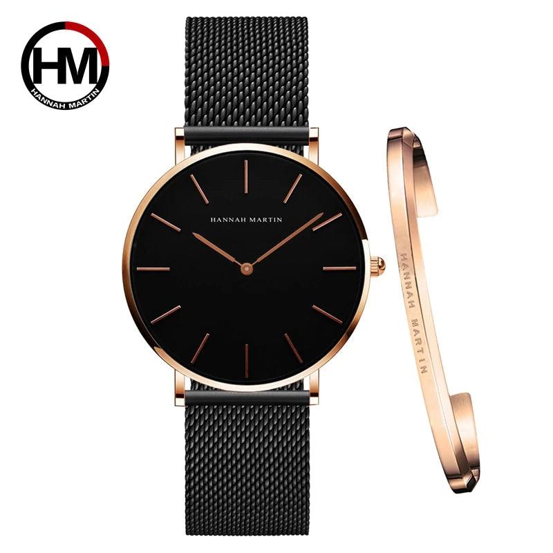 Elegant Creative Design Rose Gold Tone 1 Set Bracelet Quartz Watch Waterproof Stainless Steel Mesh Ladies Watches