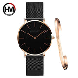 Elegant Creative Design Rose Gold Tone 1 Set Bracelet Quartz Watch Waterproof Stainless Steel Mesh Ladies Watches