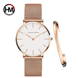 New Arrival Simple Elegant Rose Gold Women Bracelet Watches Set Quartz Movement Stainless Steel Mesh Watches