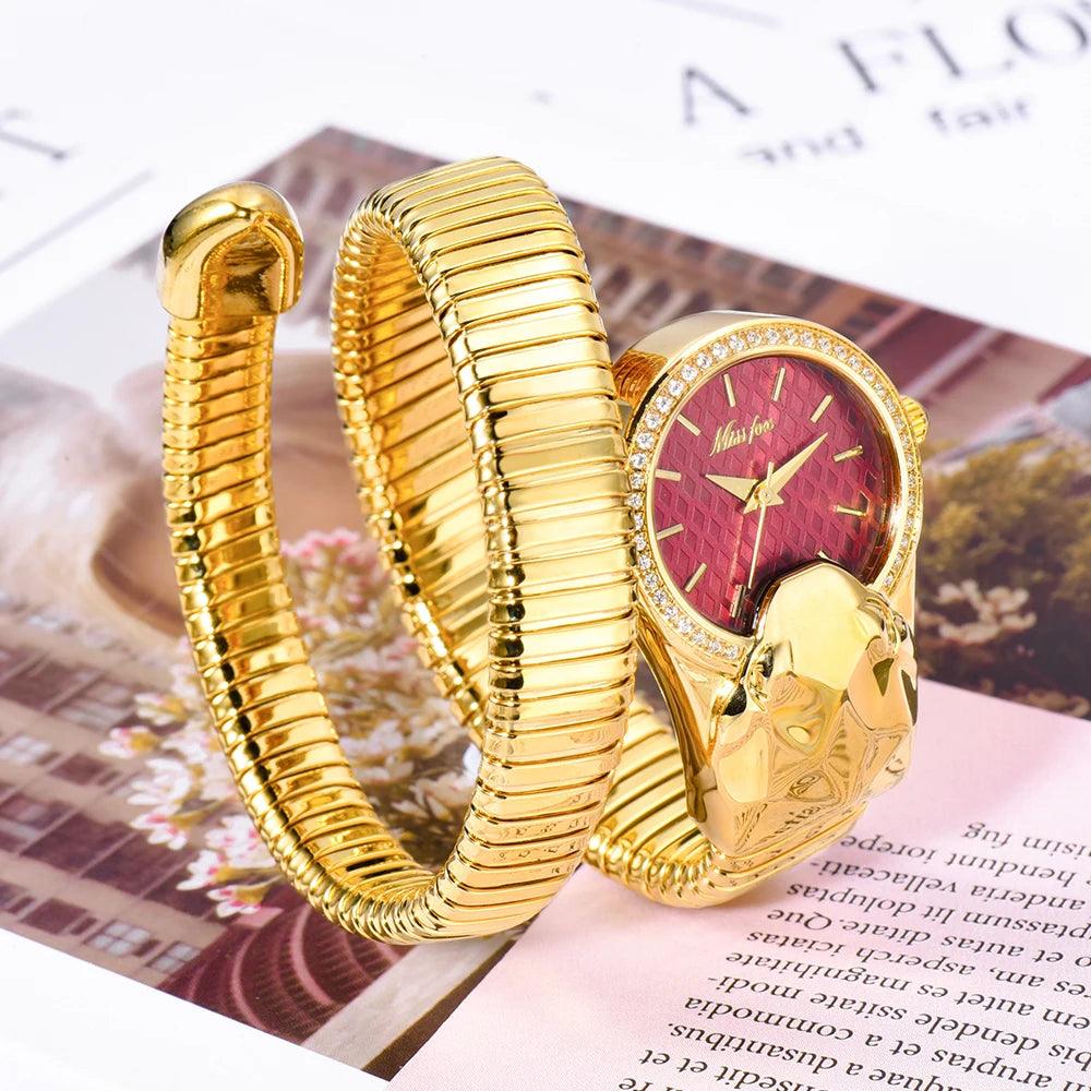 High Quality Top Brand Golden Colour Snakes Shape Ladies Watch Jewellery - Casual Fashion Dress Women's Watches