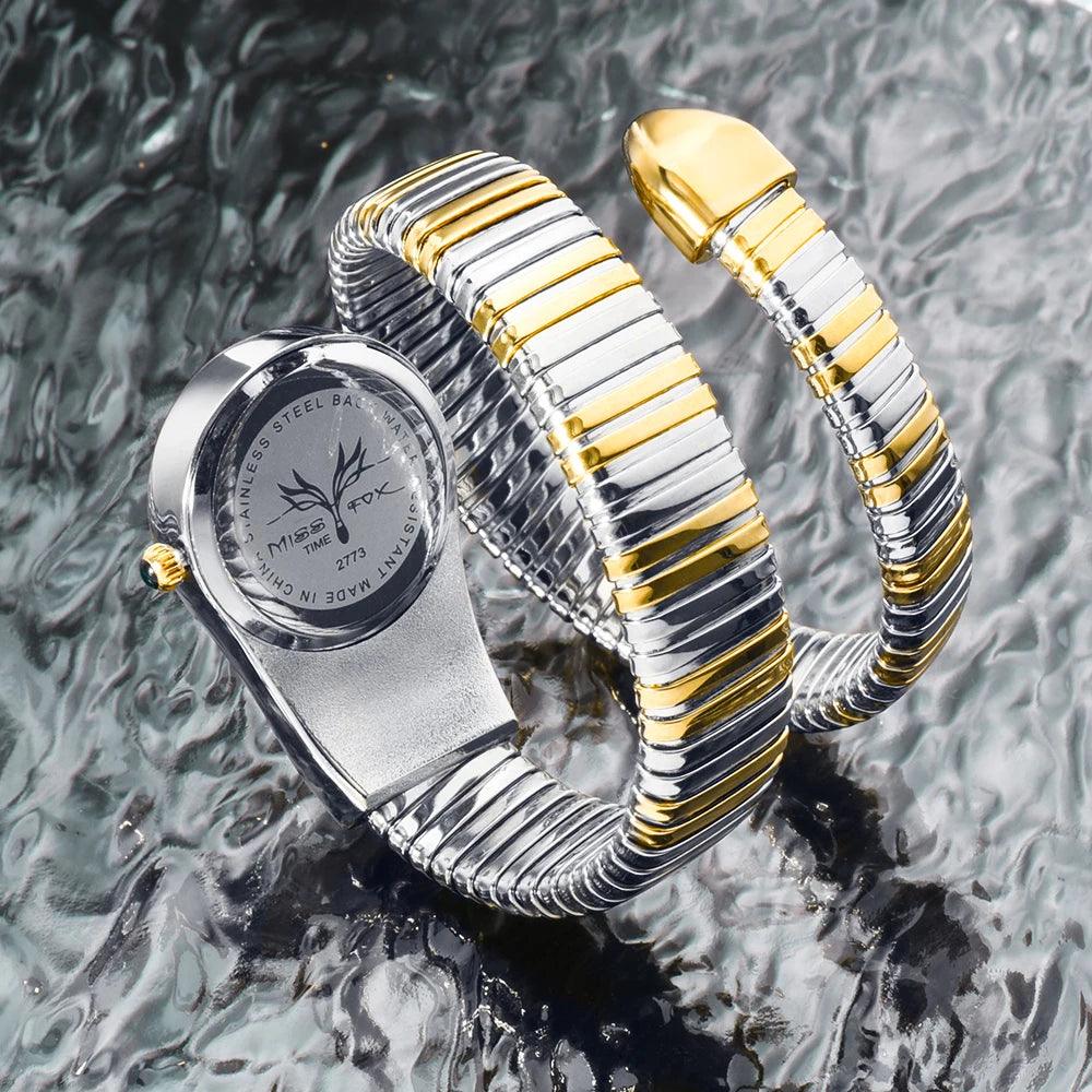 High Quality Top Brand Golden Colour Snakes Shape Ladies Watch Jewellery - Casual Fashion Dress Women's Watches