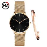 Elegant Creative Design Rose Gold Tone 1 Set Bracelet Quartz Watch Waterproof Stainless Steel Mesh Ladies Watches