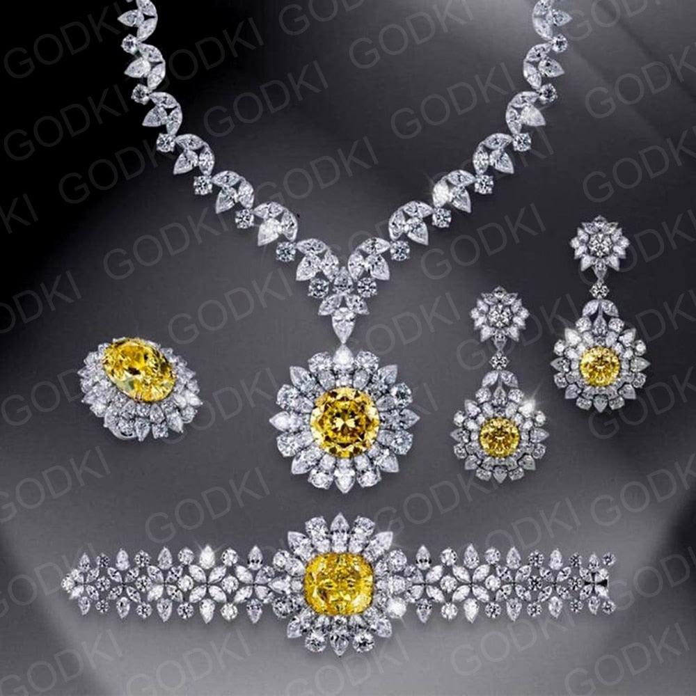 Gorgeous New Trendy Square Yellow High Quality AAA+ CZ 18K Gold/White Gold Plated Jewellery Set For Women - The Jewellery Supermarket