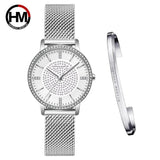 Top Luxury Brand Elegant Diamonds Crystal 1set Bracelet Watch -  Quartz Rhinestones Ladies Fashion Casual Watches