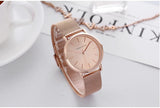 Elegant Simple Design Classic Women Rose Gold Colour Stainless Steel Mesh Casual Waterproof Ladies Quartz Watches