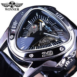 Top Brand Luxury Steampunk Fashion Triangle Golden Skeleton Movement Mysterious Automatic Mechanical Wrist Watches