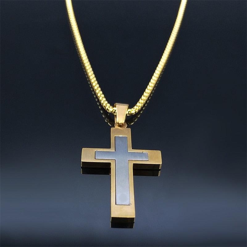 Catholic Cross Stainless Steel Jesus Christ Amulet Necklace - Gold Colour Chain Christian Necklaces Jewellery - The Jewellery Supermarket