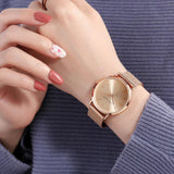 Elegant Simple Design Classic Women Rose Gold Colour Stainless Steel Mesh Casual Waterproof Ladies Quartz Watches